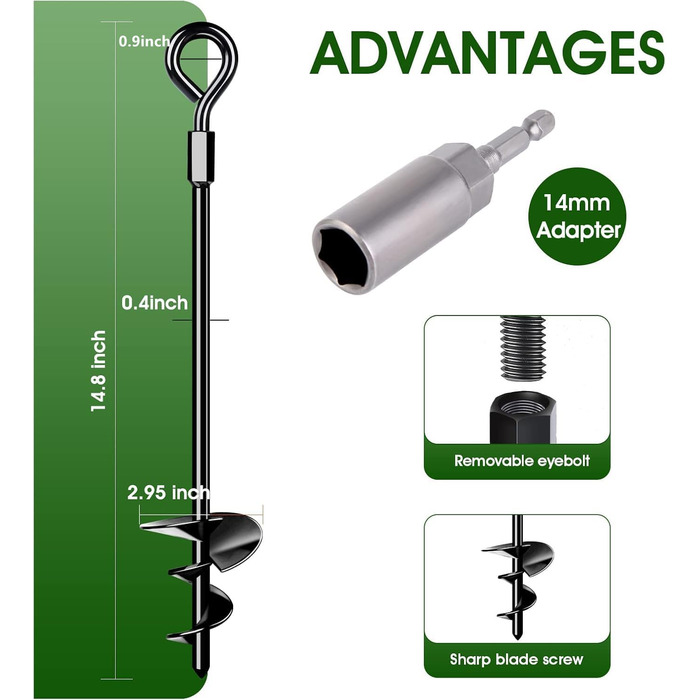 Trampoline Ground Anchor Set of 4, Heavy-Duty Trampoline Anchor Kit for Tents, Swings, Awnings, Metal Trampoline Anchor Kit for Strong Winds