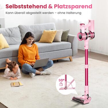 Бездротовий пилосос Dzaki 50000Pa з акумулятором, дисплеєм, функцією паркування та насадкою Anti-Tangle для килимів, твердих поверхонь, шерсті тварин та авто (помаранчево-рожевий)