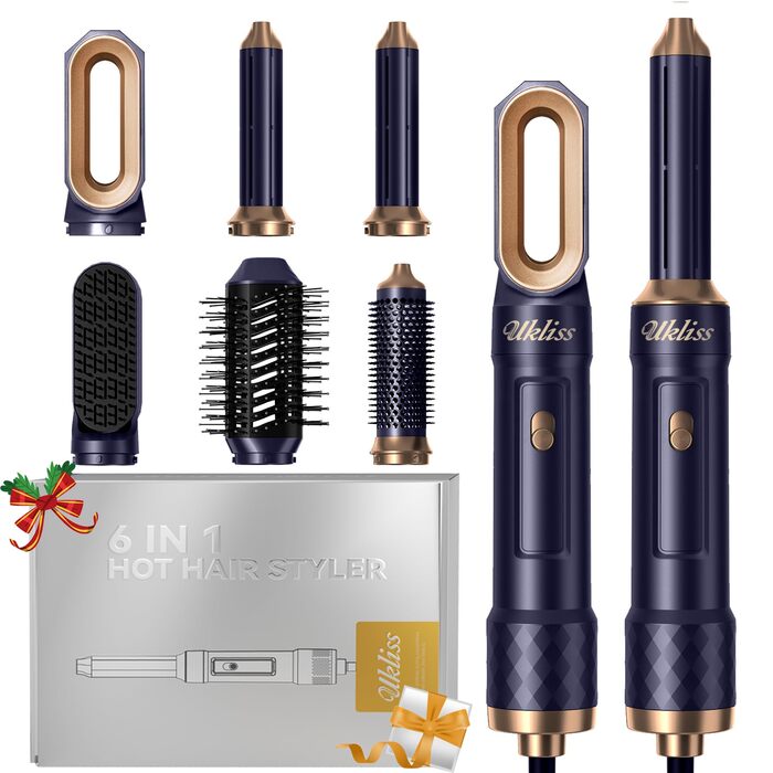 Мультистайлер UKLISS 6-в-1 для волосся: фен, плойка, круглі щітки, термощітка - білий (Pro Blue)