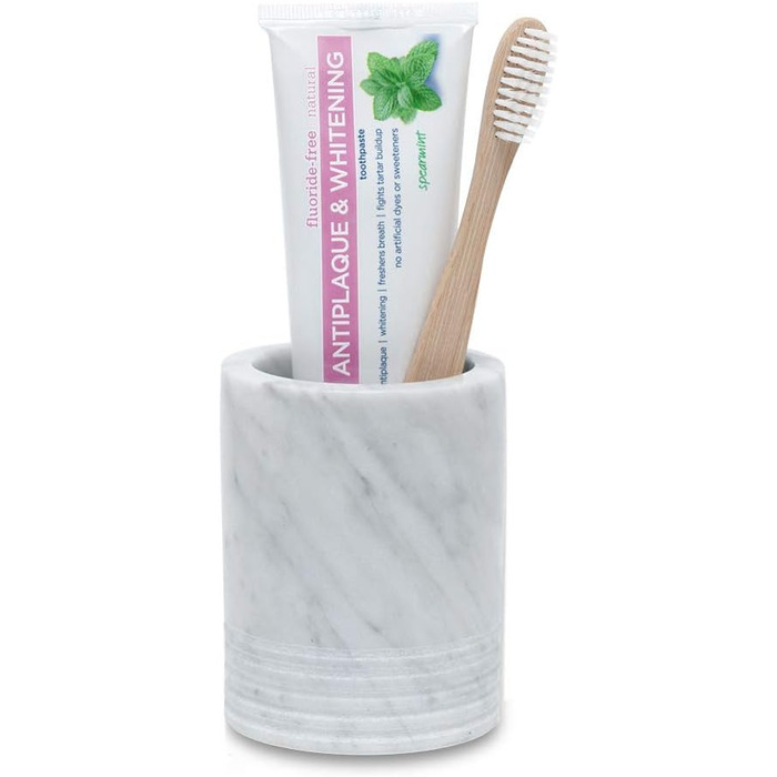 JIMEI Toothbrush Holder, Toothbrush Cup made of Natural Marble, Spa Collection, Makeup Brush Holder, Bathroom Accessories Organizer
