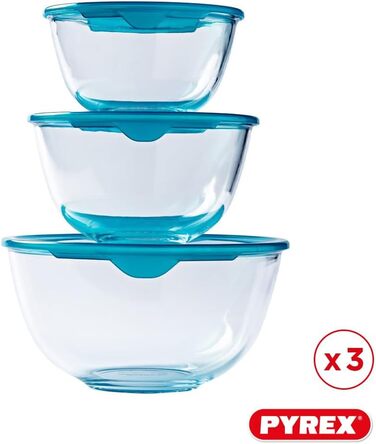Pyrex® Prep & Store Glass Bowls with Lids, durable, 0.5 l, 1 l, 2 l, BPA-free, set of 3