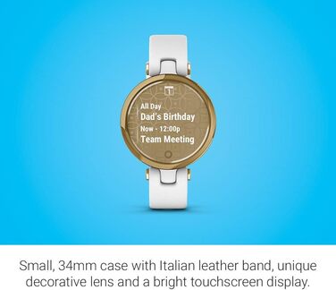 Garmin Lily™ – класичний розумний годинник з сенсорним екраном та декорованим корпусом, світло-золотистий з білим шкіряним ремінцем