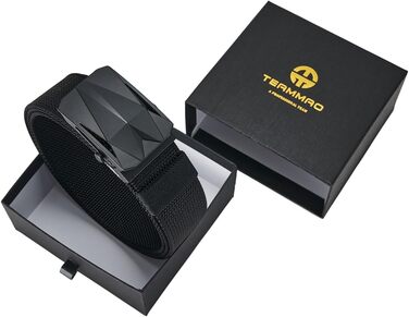 Чоловічий тактичний ремінь з нейлону, велика ширина, автоматична пряжка без отворів. Чорний, 110-200 см (для талії 166-175 см). У подарунковій коробці.