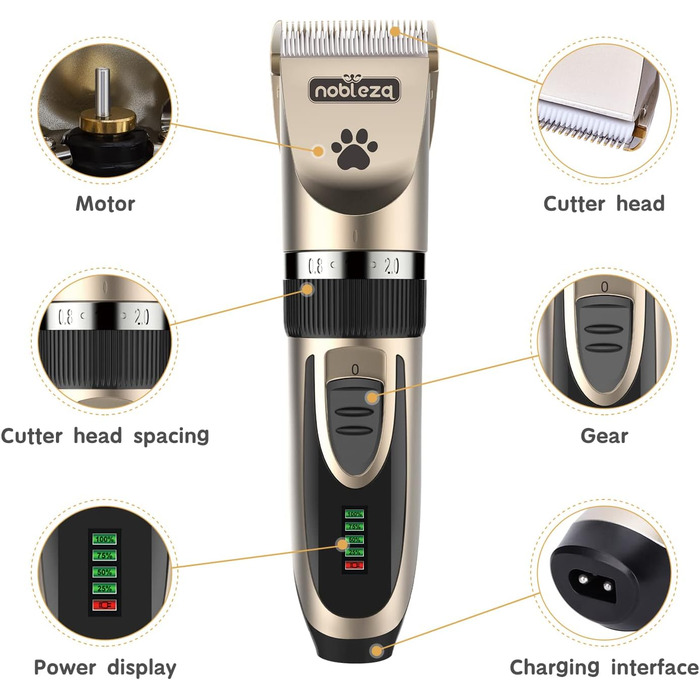 Професійна машинка для стрижки собак Nobleza: набір для грумінгу, тиха бездротова акумуляторна машинка для собак та котів