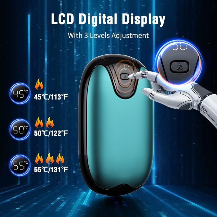 Електричні грілки для рук, набір 2 шт., перезаряджувані, портативні, 3 режими нагріву, ідеальний подарунок для спорту, гольфу, кемпінгу, блакитні