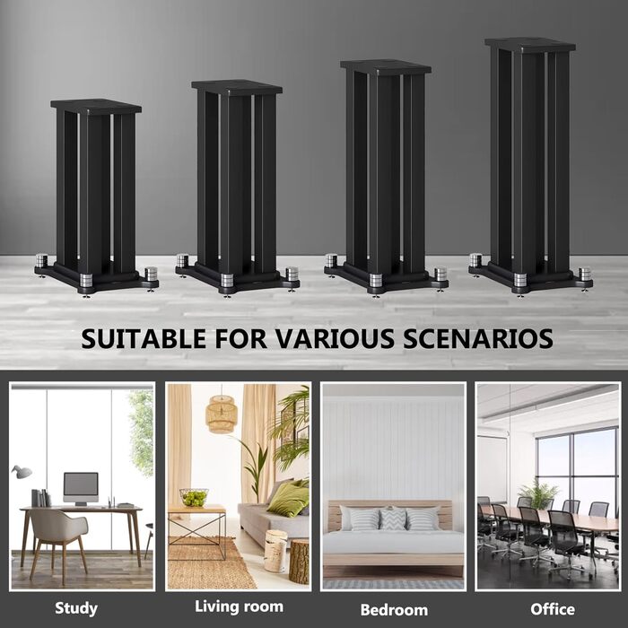 Підставка для колонок 2 шт., сталевий каркас, до 40 кг, поглинання вібрацій, MDF, покращує звук (чорний, 60 см)