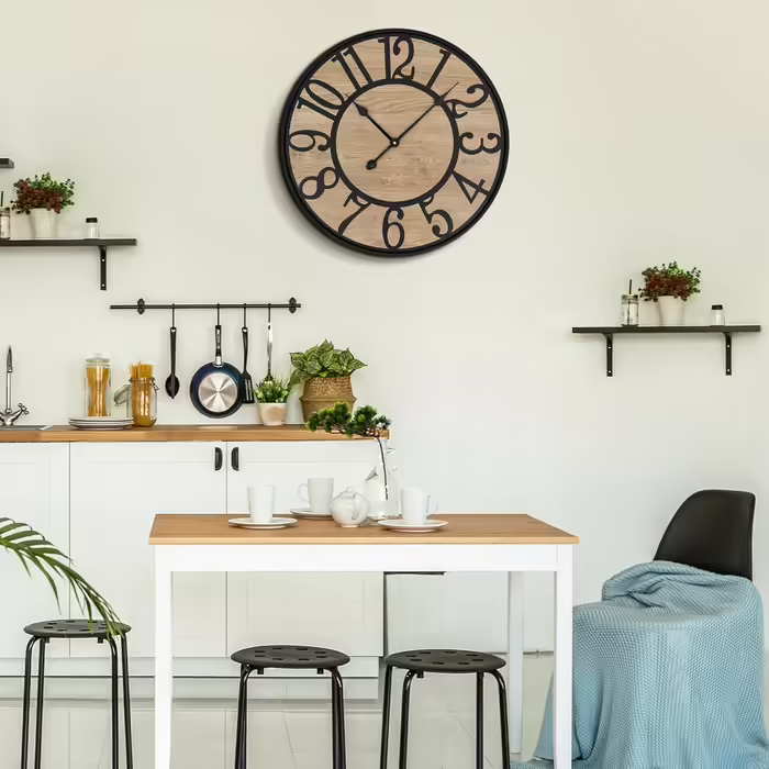Large Wall Clock Without Ticking, 50 cm / 20 inch Silent Wood Vintage Wall Clock Retro Battery Powered Modern for Living Room Bedroom, Kitchen, Farmhouse, Office Decoration