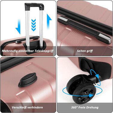 Набір валіз TANTOMI 3 шт., ABS, рожево-золотий колір, 20/24/28 дюймів, з колесами