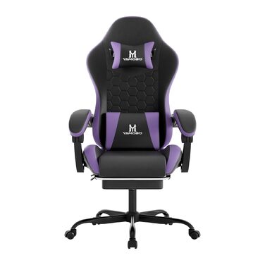 Ігрове крісло Racing Ergonomisch з підніжкою та масажним поперековим подушкою, навантаження до 150 кг, екошкіра, офісне крісло (Чорно-фіолетове)