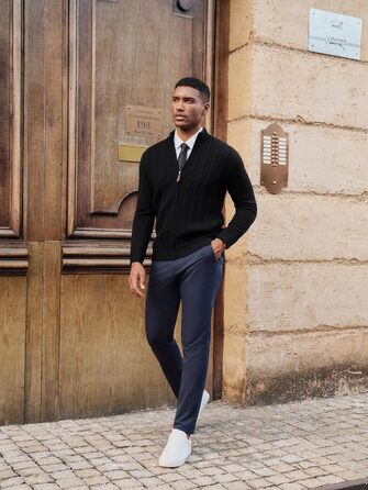 Кардиган чоловічий PJ PAUL JONES на блискавці та зі стійким коміром, чорний (S)