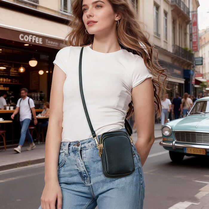 Сумка жіноча Mini Tasche на плече для телефону: кросбоді, гаманець, для iPhone 16 Pro Max/Samsung/Xiaomi до 7.5' - чорна