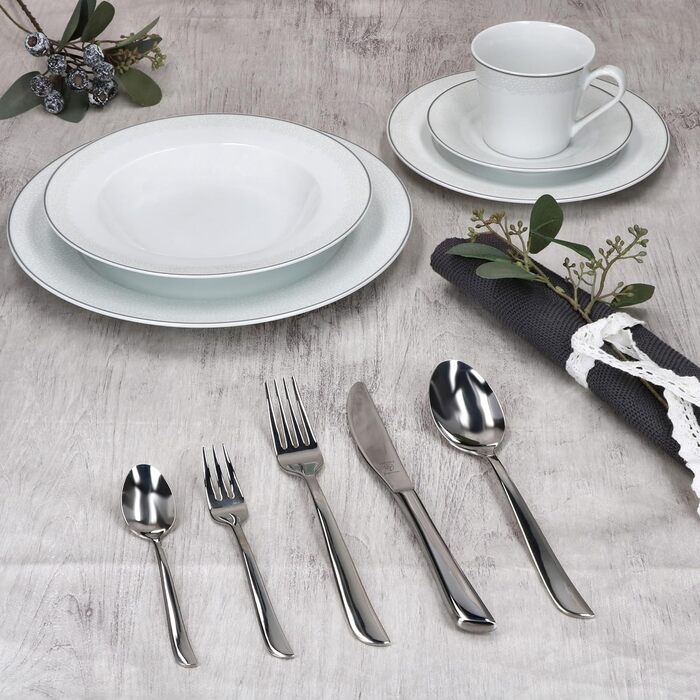 Набір столових приборів Justinus Twist 60 предметів для 12 осіб з витонченим дизайном | з нержавіючої сталі 18/10 та сталі для лез | для дому та ресторану