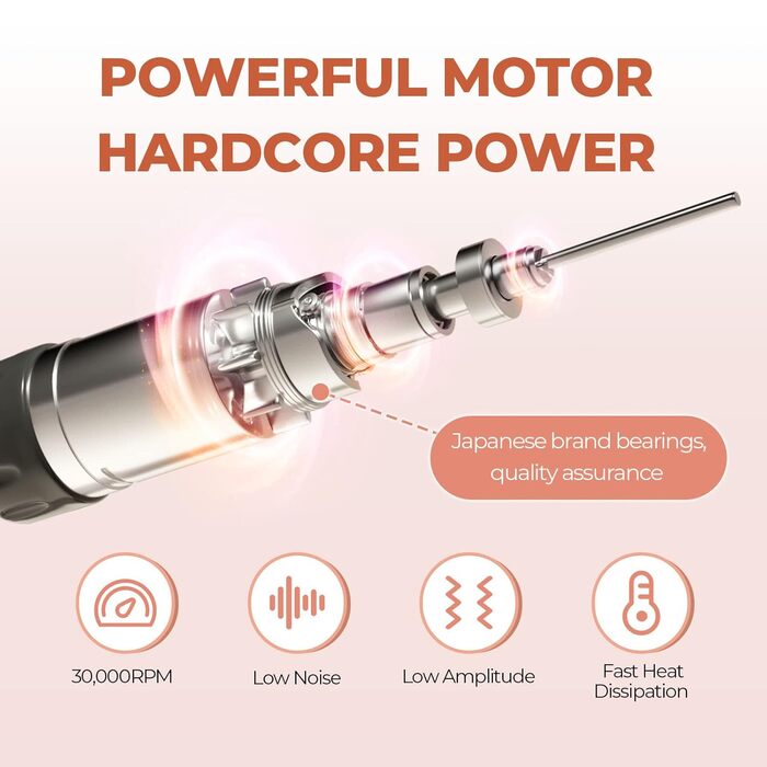 Nagelfräser JCMaster Profi: Електрична шліфувальна машинка для нігтів з педаллю, 35000 об/хв, 6 біт, чорна