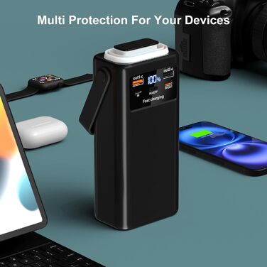 Power Bank 50000mAh з кабелем, швидка зарядка USB-C PD20W/QC22.5W, LED-індикатор, 2 входи/5 виходів, для телефонів, планшетів, подорожей, кемпінгу - Чорний