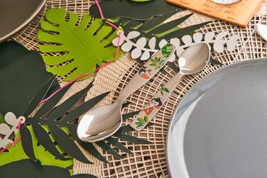 Набір дитячого посуду Zwilling Kinderbesteck Set, 4-частини, з тисненням зображень тварин, для дітей від 3 років, нержавіюча сталь 18/10, упаковка без пластику (Jungle Bunt)