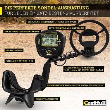 Металодетектор Craftfull | Набір металошукача для дітей та дорослих | Водонепроникний мультідетектор | Пошук золота та скарбів
