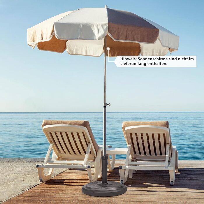 Paramondo Parasol Stand, Standard Round, Black, Made of Polymer Concrete, for Mast Thickness up to Ø 50mm, Includes Adapter Sleeves