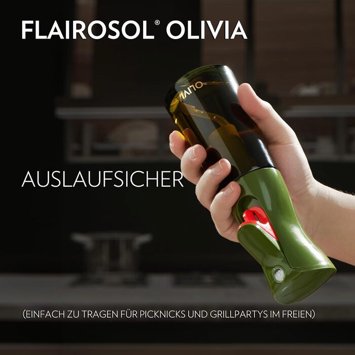 Скляний олійний спрей FLAIROSOL OLIVIA 200 мл, безперервне розпилення, контроль порцій, для кухні, салатів, грилю, випічки, зелений