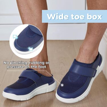 Домашні тапочки чоловічі FitVille для літніх людей з липучкою, розмір 41-50 (49/50 EU, широкі, темно-сині)