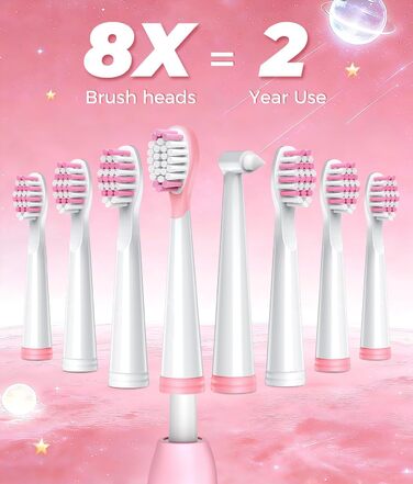 Звукова зубна щітка Schallzahnbürste для дорослих, 8 насадок, 40 000 VPM, 5 режимів, до 30 днів роботи, швидка зарядка, водонепроникна IPX7 (Рожева)