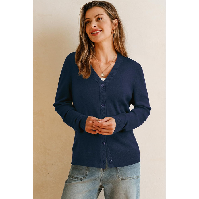 Жакет Arach&Cloz з вовняної суміші, в'язаний, V-подібний виріз, елегантний кардиган, короткий рукав, з ґудзиками, повсякденний топ (A-navy, XXL)