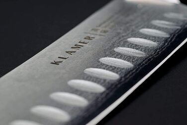 Японський ніж Santoku Premium з дамаської сталі Klamer, 18 см - класичний кухонний ніж з пакахвуду