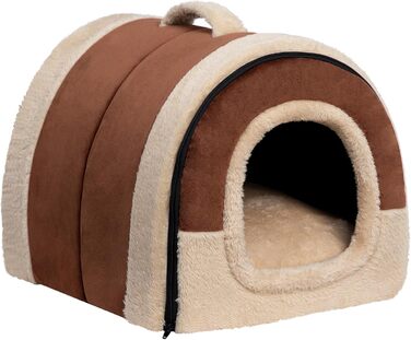 Hollypet Cat Bed Small Dog Bed, 2-in-1 Foldable Plush Pet Bed for Cats & Small Dogs, Cozy and Soft Pet Cave Bed for Indoor Outdoor, (Coffee)