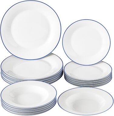 Набір посуду Baroni Home Blue Line (18 предметів) для 6 осіб: тарілки, супові тарілки, десертні тарілки, порцеляна