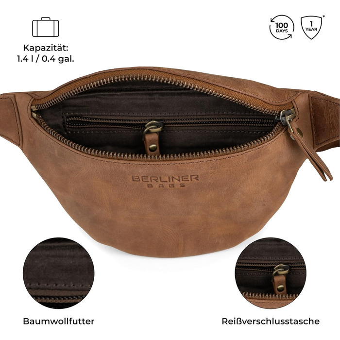 Чоловіча/жіноча сумка через плече Berliner Bags Preiu Bauchtasche - шкіряна поясна/crossbody сумка (Camel, M)