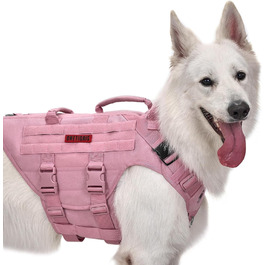 Нашийник для собак OneTigris X Destroyer тактичний, регульований, анти-тяга, вибухозахисний, з 3 ручками, 2 металевими пряжками, безпечний (Рожевий L), L:27-41кг (Окружність шиї:45-63см, Окружність грудей:68-91см)