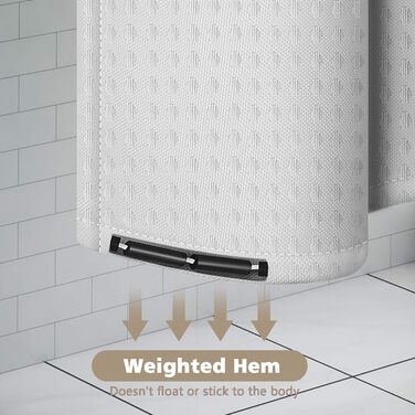 Штора для душу текстильна водонепроникна поліестер 180x200 см, біла з кільцями