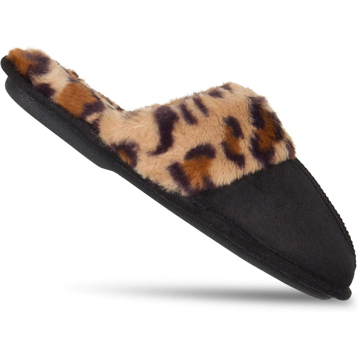 Жіночі зручні домашні тапочки з штучного хутра Jessica Simpson з Memory Foam, антиковзкою підошвою, Slipper (Чорний леопардовий дизайн, Середній розмір)