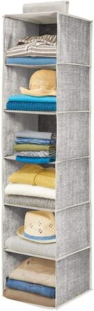 mDesign висувний тканинний шафа з поліестеру – 6 полиць – підвісний шафа для спальні – ідеально підходить як вішалка для одягу, ременів, клатчів – сірий та чорний (Чорний / Кремовий)