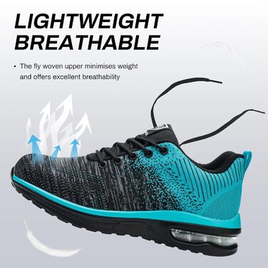 Чоловічі та жіночі робочі черевики-кросівки з металевим підноском, антиковзаюча підошва, дихаючі, розміри 35-46 (36 EU, Cyan)