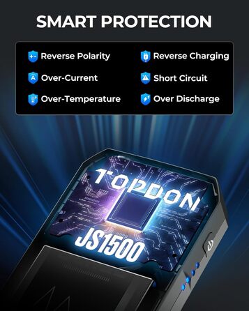 TOPDON JS3000 Powerbank для запуску двигуна: автостартер, бустер для акумулятора до 9л бензину та 7л дизеля, 24000mAh (1500A), LED, EVA-сумка