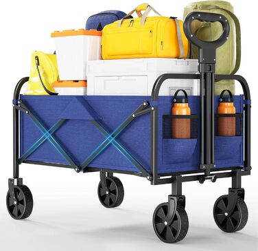 Складний вантажний візок Bollerwagen 220L, синій – для кемпінгу, саду, пляжу. Макс. навантаження 200 кг, сталевий каркас, 600D Oxford PVC