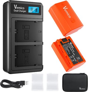 Зарядний пристрій Vemico NP-FZ100 з 2 акумуляторами 2280mAh (2 шт.) для камер Sony Alpha A7III/ A7R III/A7 IV/ A7R IV/ A9/ A6600. Сумісний з оригінальними акумуляторами Sony. LCD дисплей.