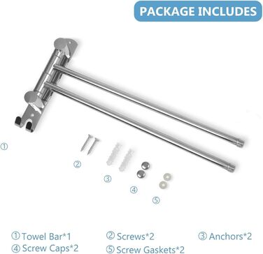 Кріплення для рушників JSVER поворотне на 180°, з нержавіючої сталі 304, 3 висувні ручки до 50 см, для кухні, ванної кімнати, гардеробу (срібло)