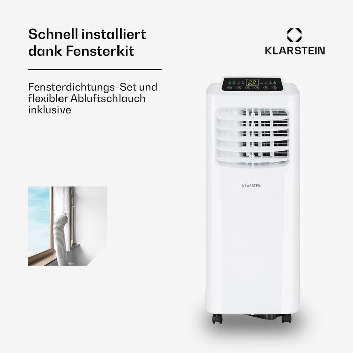 Klarstein Mobile Klimaanlage: 3-в-1 кондиціонер, вентилятор та осушувач повітря. Компактний, портативний, для дому та офісу. Білий, 9000 BTU