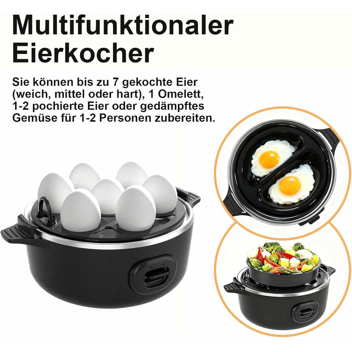 Електричний яйцеварка YASHE на 7 яєць: для твердих, середніх та м'яких яєць. З підставкою для яєць та акустичним сигналом