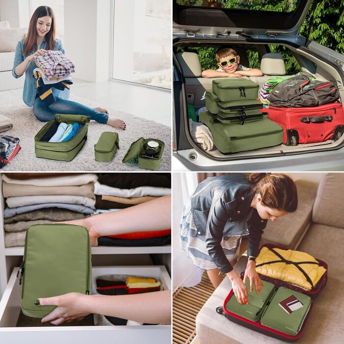 Органайзер для валізи: набір з 8 шт. (білий, хакі) - Packing Cubes для подорожей