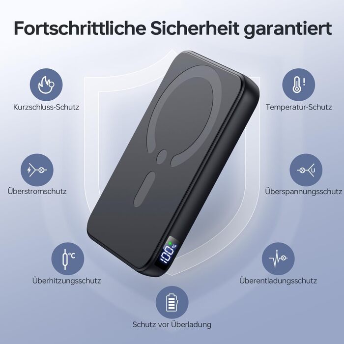 Powerbank MagSafe 12000mAh з LED-дисплеєм, 22.5W PD, USB-A вихід, Type-C вхід/вихід, чорний