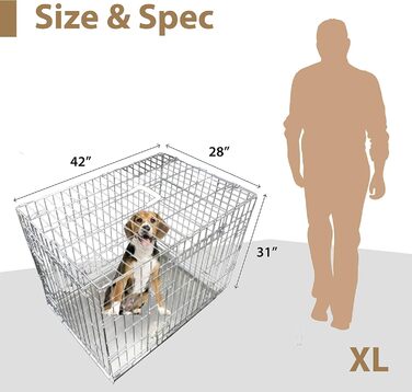 Клітка для собак Ellie-Bo, розкладний вольєр для собак маленьких та великих порід, металева годівниця, 2 дверцята, розмір 91 см (107x71x79 см), срібна