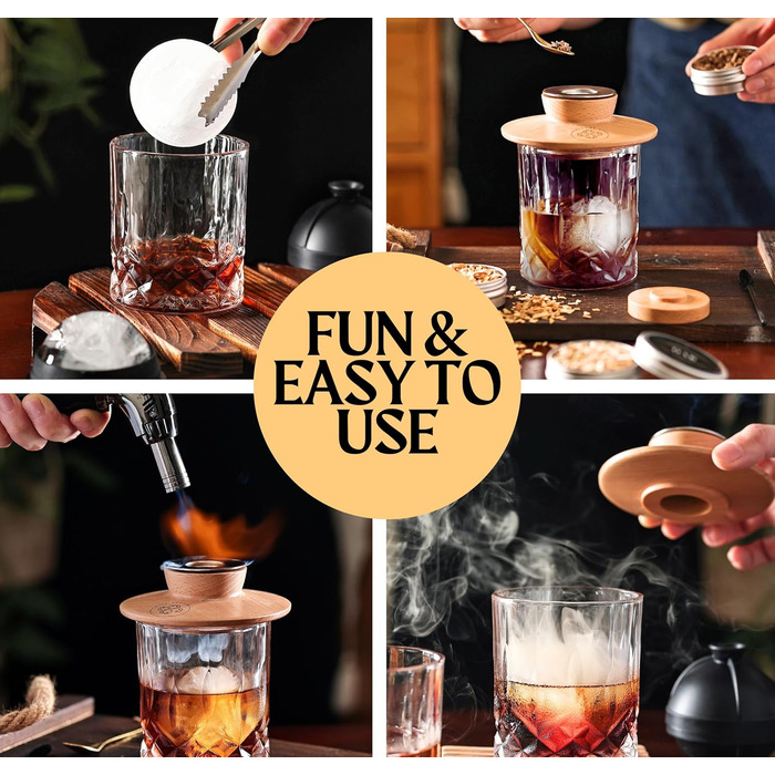 Набір для копчення коктейлів та віскі: Smoker Kit з лампою, формочками для льоду та стружкою деревини
