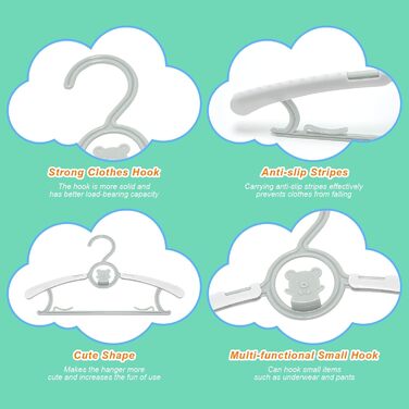 30 дитячих вішалок для одягу, регульовані, 28-36 см, з антиковзким покриттям та бантиками, для дітей, сірі