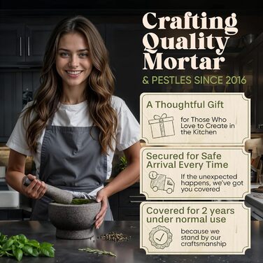 Набір ступки та пестика ChefSofi, 20.3 см, 5 порцій, чорний полірований, великий розмір