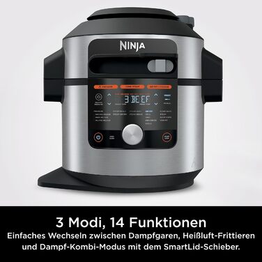 Ninja Foodi MAX Multi-Cooker with SmartLid, 14 Cooking Functions in 1, 7.5L, 14-in-1 Multi-Cooker, Pressure Cooker, Air Fryer, Slow Cooker, Grill and More Includes Digital Probe, Stainless Steel, OL750EU