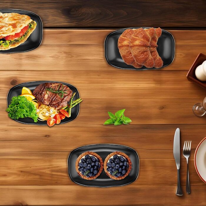 Прямокутні сервіровочні тарілки Teller Rechteckig, чорний порцеляновий набір для закусок, десертів, суші, салатів та інших страв (Ljp5008-6)