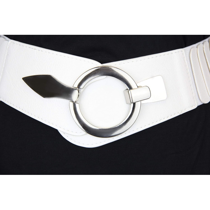 Жіночий еластичний пояс-гуртка Vanessa & Melissa, ширина 6 см, срібна пряжка, білий перламутр, 75 см (на талію 75-90 см)