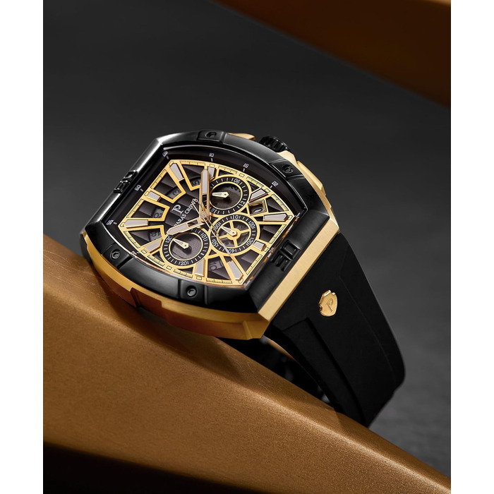 Чоловічий годинник-хронограф на кварцовому механізмі з японським годинниковим механізмом, 5ATM, корпус з нержавіючої сталі, тонка форма корпусу, силіконовий ремінець, золотий колір